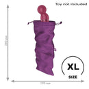 Satisfyer Treasure Bag XL Toy Storage Violet with dimensions, ideal for large Satisfyer toys, toy not included.