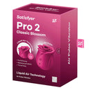 Satisfyer Pro 2 Classic Blossom Air Pulse Vibrator packaging showcasing its innovative design and features.