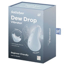 Satisfyer Dew Drop Lay-On Vibrator Blue packaging featuring beginner-friendly design and soft silicone.