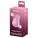 Satisfyer Tongue Player Vibrator packaging showcasing oral-inspired motion and flicking tongue design.