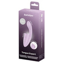 Satisfyer Tongue Expert Vibrator packaging showcasing flicking tongue feature for oral-style stimulation.