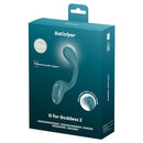 Satisfyer G For Goddess 2 Vibrator Bottle Green packaging showcasing its features and elegant design.