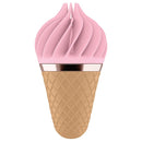 Satisfyer Sweet Treat Spinnator Clitoral Vibrator Pink in an ice cream cone design for playful pleasure.