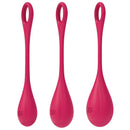 Satisfyer Yoni Power 1 Kegel Ball Training Set Red featuring three pink Kegel balls for pelvic floor training.