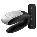 Satisfyer Double Fun Couples Vibrator Black with remote control for enhanced pleasure and stimulation.