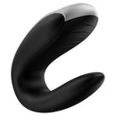 Satisfyer Double Fun Couples Vibrator Black with U-shaped design for mutual stimulation during intercourse.
