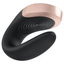 Satisfyer Double Love Couples Vibrator Black showcasing luxurious silicone and metal design for intimate experiences.