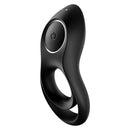 Satisfyer Legendary Duo Vibrating Cock Ring in black silicone with dual-ring design for shared pleasure.
