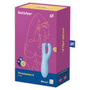 Satisfyer Threesome 4 App Controlled Lay-On Vibrator Blue packaging with illustration and app compatibility information.