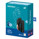 Satisfyer Little Secret Panty Vibrator Black packaging showcasing discreet design and remote control features.