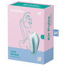Satisfyer Love Breeze Air Pulse Stimulator Ice Blue packaging with sleek design and vibrant colors.