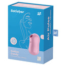 Satisfyer Cotton Candy Lilac Air Pulse Vibrator packaging featuring a chic design and air pulse technology.
