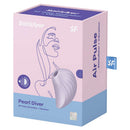 Satisfyer Pearl Diver Pressure Wave Vibrator Violet packaging showcasing air pulse stimulator and vibration features.