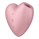 Satisfyer Cutie Heart Air Pulse Vibrator Light Red showing the heart-shaped design and control buttons.