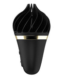 Satisfyer Sweet Treat Clitoral Stimulator Black and Gold with elegant design and rotating blades for targeted stimulation.