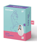 Satisfyer White Temptation Lay On Vibrator White packaging featuring elegant design and rose gold accents.