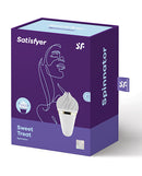 Satisfyer Sweet Treat Clitoral Stimulator White Gold packaging featuring elegant design and branding.
