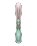 Satisfyer Hot Lover Warming Rabbit Vibrator Green front view with buttons and elegant design