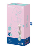 Satisfyer Hot Lover Warming Rabbit Vibrator Green packaging with artistic design and product details.