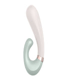 Satisfyer Heat Wave Heated Rabbit Vibrator Mint showcasing its gentle curves and dual-motor design for maximum pleasure.