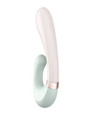 Satisfyer Heat Wave Heated Rabbit Vibrator Mint showcasing its dual-motor design and gentle warming function.