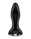 Satisfyer Rotator Plug 2+ Anal Vibrator Black with rounded tip and bulbous head for dual prostate stimulation.