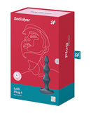 Satisfyer Lolli Plug 1 Vibrating Anal Plug Dark Teal packaging design with product details and illustrations.