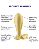 Satisfyer Intensity Plug Anal Vibrator Gold featuring product features like intense vibrations and body-friendly silicone.