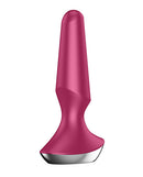 Satisfyer Plug-ilicious 2 Vibrating Butt Plug Berry, featuring a conical shape and dual motors for stimulation.