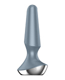 Satisfyer Plug-ilicious 2 Vibrating Butt Plug Ice Blue with a conical shape and wide base for secure, comfortable anal play.