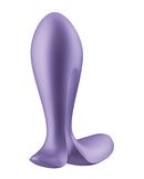 Satisfyer Intensity Vibrating Anal Plug Purple side view showcasing its ergonomic design and vibrant color.