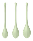 Satisfyer Yoni Power 2 Balls Training Set Light Green showing three weighted Ben Wa balls in graduated sizes.