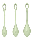 Satisfyer Yoni Power 2 Balls Training Set Light Green includes three weighted pelvic floor training balls.