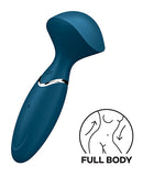 Satisfyer Mini Wand-er Vibrating Massager Blue shown with full body massage icon, compact and travel-friendly design.