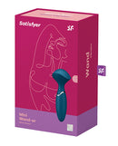 Satisfyer Mini Wand-er Vibrating Massager Blue packaging with product image and branding details.