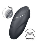 Satisfyer Tap & Climax 1 Tapping Clitoral Vibrator Grey with tapping feature and controls image.