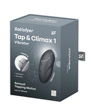 Satisfyer Tap & Climax 1 Tapping Clitoral Vibrator Grey packaging showcasing sensual design and features.