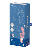 Satisfyer Hug Me App Controlled Rabbit Vibrator Pink packaging showcasing modern design and features.