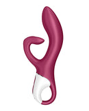 Satisfyer Embrace Me Berry Rabbit Vibrator showcasing its dual stimulation design and rich berry color.