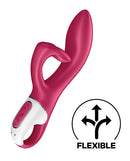 Satisfyer Embrace Me Berry Rabbit Vibrator in rich berry shade with flexible design for dual stimulation.