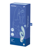 Satisfyer Love Me Rabbit Vibrator Blue packaging with product details and design for blended stimulation.
