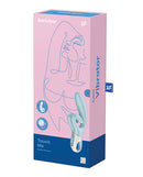 Satisfyer Touch Me Rabbit Vibrator Blue packaging featuring a sleek design and dual stimulation features.