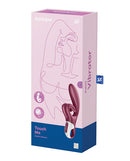Satisfyer Touch Me Rabbit Vibrator Red packaging featuring a sleek design and branding details.