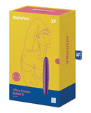 Satisfyer Ultra Power Bullet 6 Vibrator Violet packaging with minimalist design and product details.