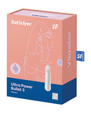 Satisfyer Ultra Power Bullet 3 Vibrator White packaging design featuring silicone mini vibrator.