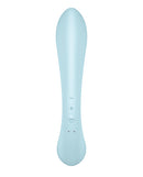 Satisfyer Triple Oh Rabbit Vibrator Light Blue, showcasing its sleek design and control buttons for customized pleasure.