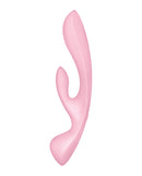 Satisfyer Triple Oh Rabbit Vibrator Pink with dual stimulation features and flexible silicone design.