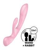 Satisfyer Triple Oh Rabbit Vibrator Pink, a dual-action vibrator for G-spot and clitoral stimulation.