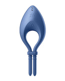 Satisfyer Bullseye Ring Vibrator Blue, size-adjustable cock ring with intense vibrations for pleasure.