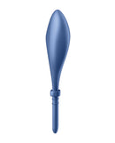 Satisfyer Bullseye Ring Vibrator Blue displayed from the side, featuring a sleek design and smooth finish.